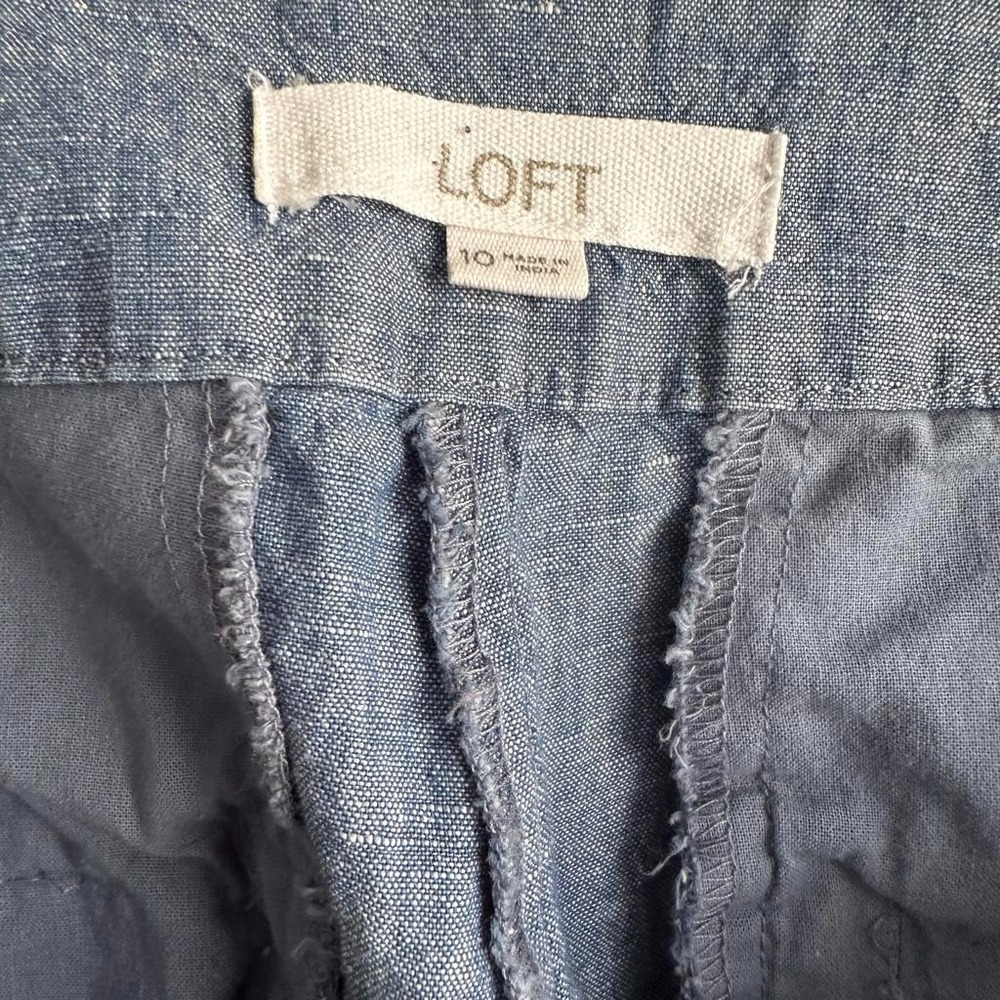 LOFT The Riviera Chambray Scalloped Ladies Linen Blend Casual‎ Shorts, 10 - Picture 3 of 7